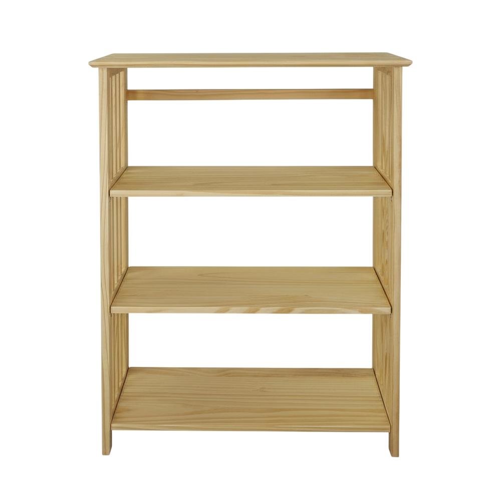 Wood-finish folding bookcase with 4 shelves and 50 lb capacity