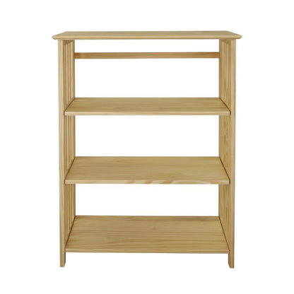 Wood-finish folding bookcase with 4 shelves and 50 lb capacity