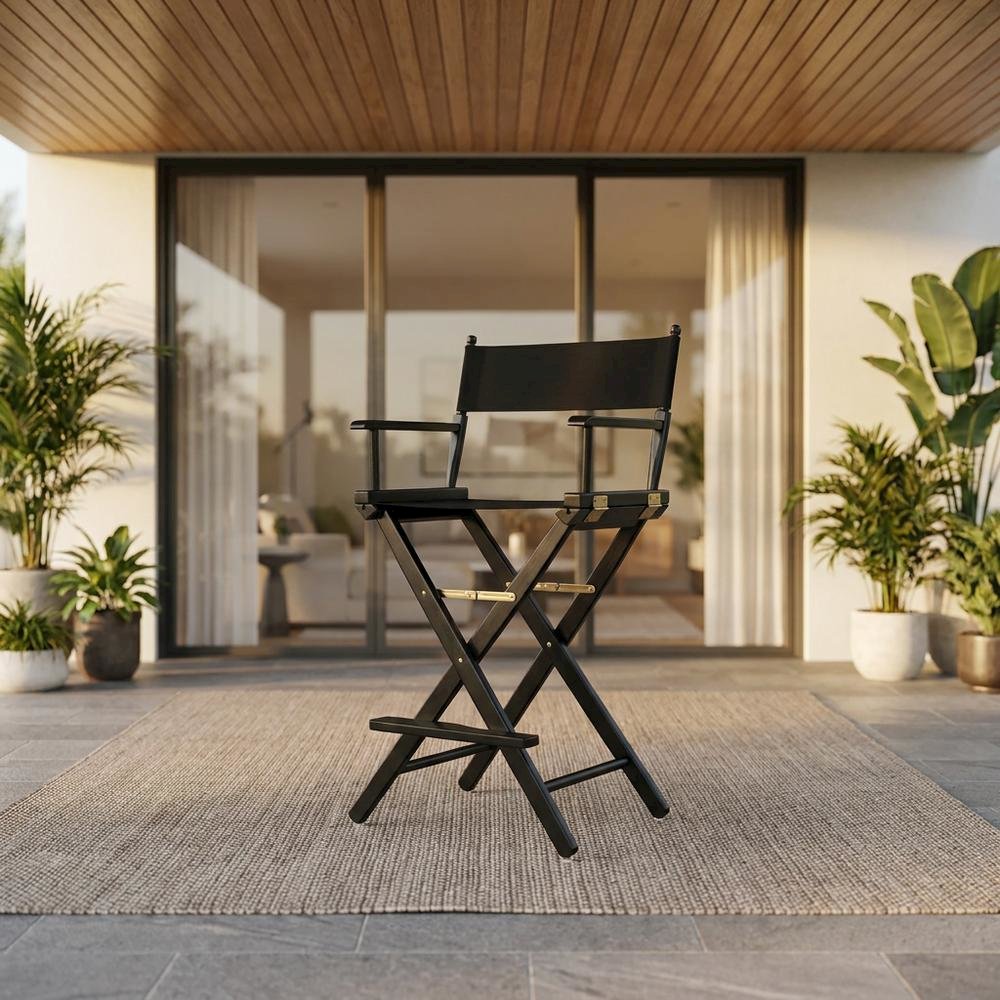 Black Extra-Wide Director's Chair, Black Frame, 30-Inch Bar Height