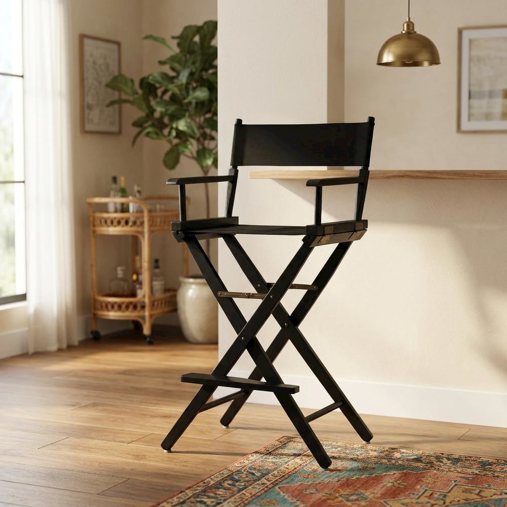 Black Extra-Wide Director's Chair, Black Frame, 30-Inch Bar Height