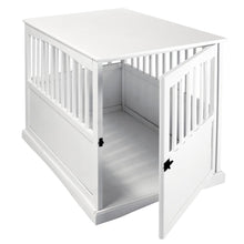 White Dog Kennel Furniture with Gate, Solid Wood Dog Crate End Table