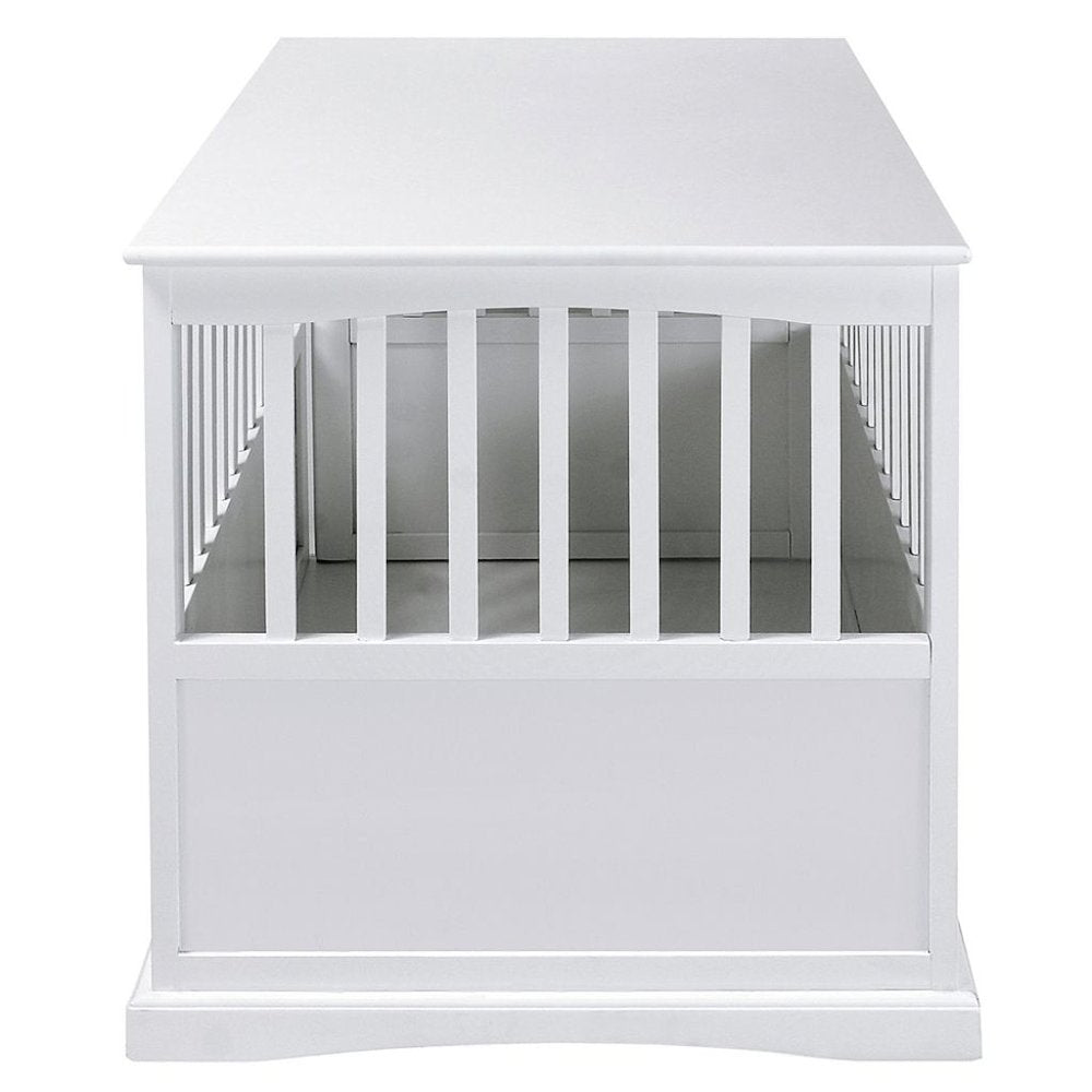 White Dog Kennel Furniture with Gate, Solid Wood Dog Crate End Table