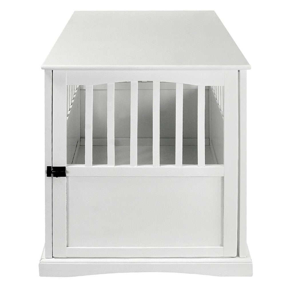 White Dog Kennel Furniture with Gate, Solid Wood Dog Crate End Table