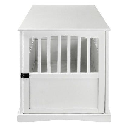 White Dog Kennel Furniture with Gate, Solid Wood Dog Crate End Table