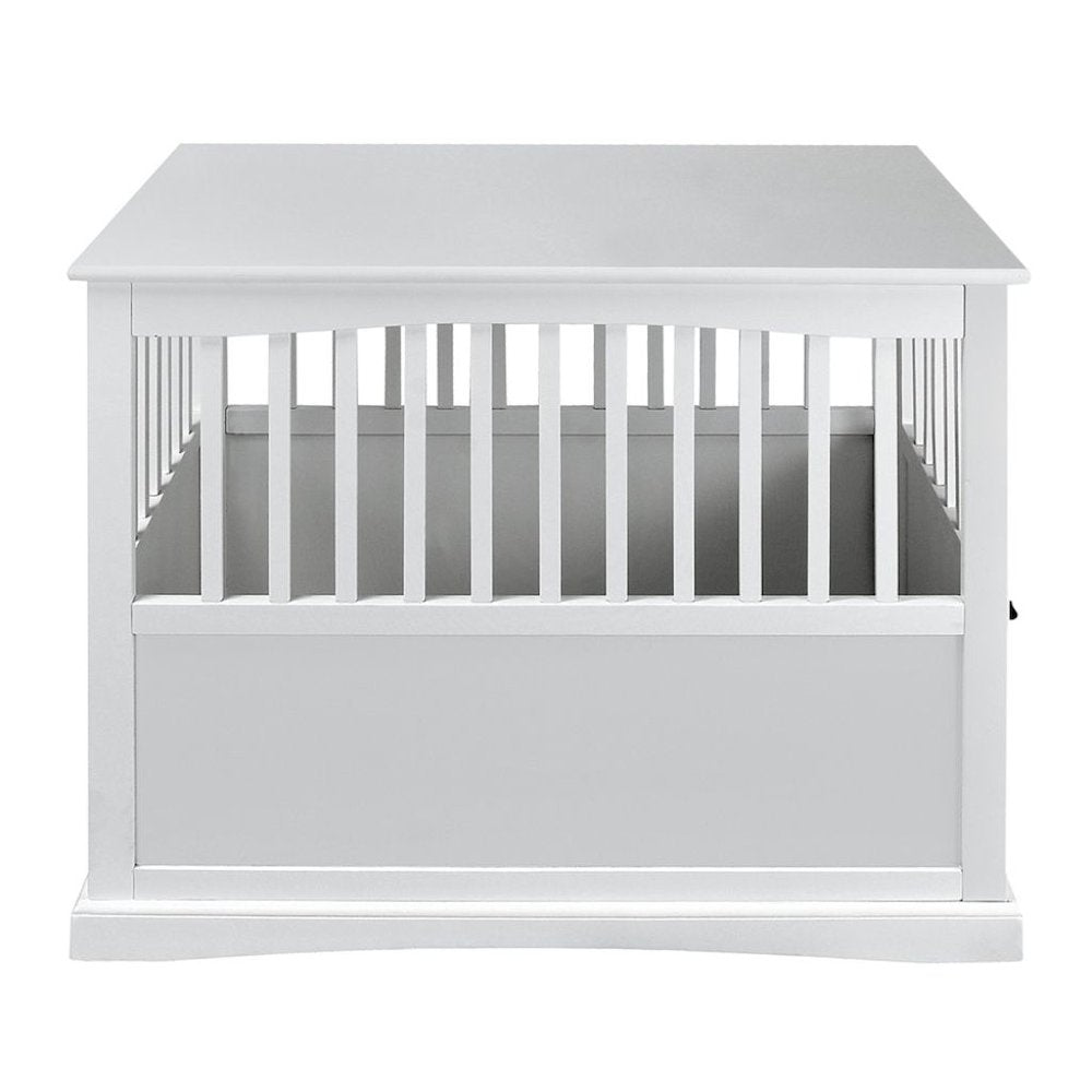 White Dog Kennel Furniture with Gate, Solid Wood Dog Crate End Table
