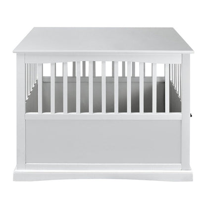 White Dog Kennel Furniture with Gate, Solid Wood Dog Crate End Table