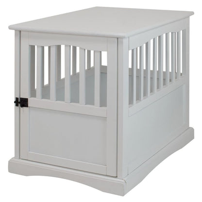 White Dog Kennel Furniture with Lockable Gate, Solid Wood Crate Table