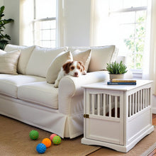 White Dog Kennel Furniture with Lockable Gate, Solid Wood Crate Table
