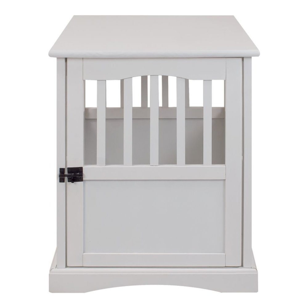 White Dog Kennel Furniture with Lockable Gate, Solid Wood Crate Table