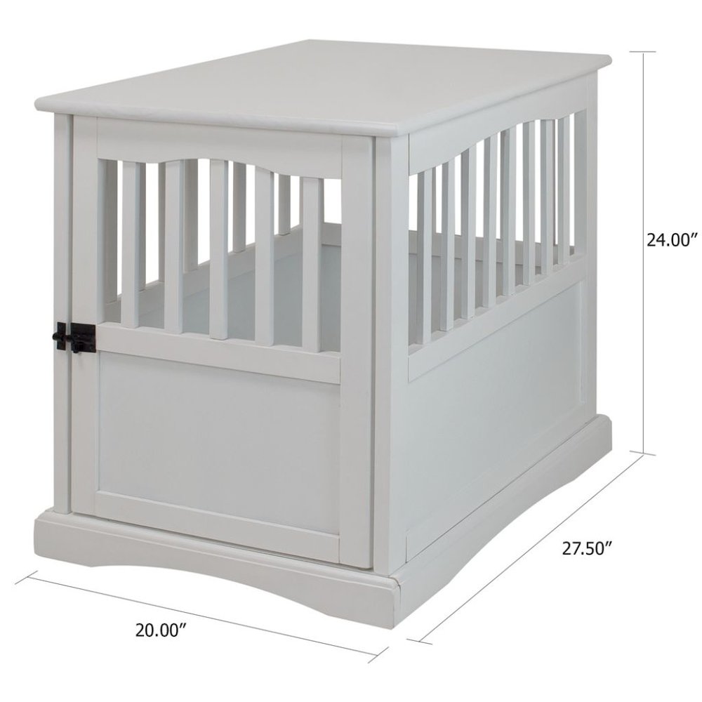 White Dog Kennel Furniture with Lockable Gate, Solid Wood Crate Table