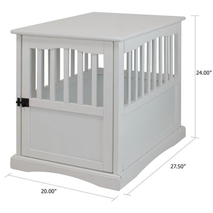 White Dog Kennel Furniture with Lockable Gate, Solid Wood Crate Table