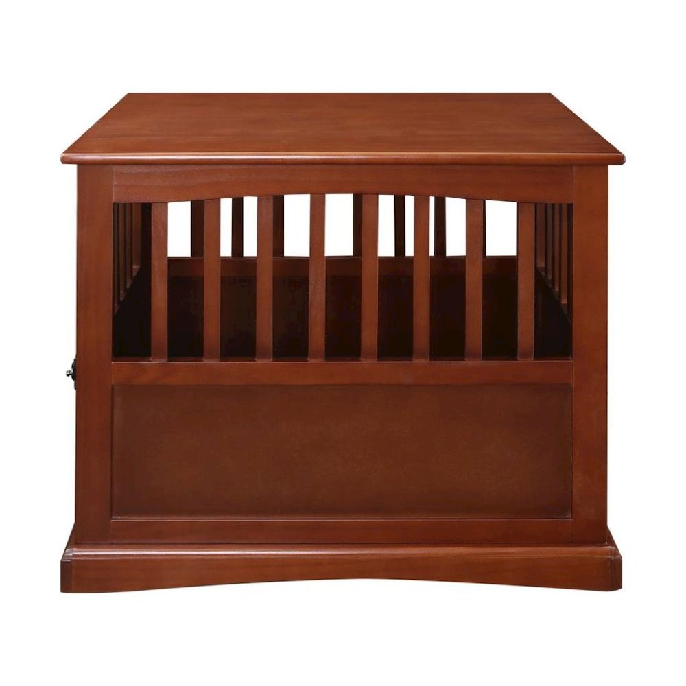Walnut Dog Kennel Furniture with Gate, Solid Wood Dog Crate End Table