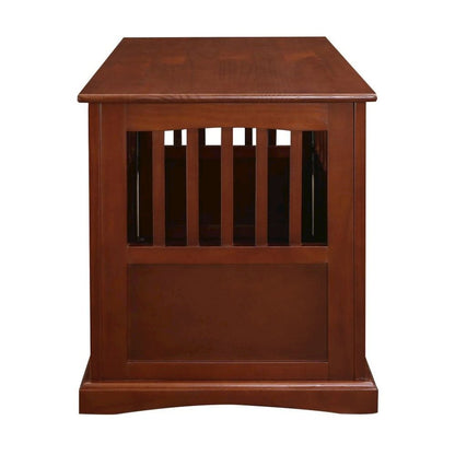 Walnut Dog Kennel Furniture with Gate, Solid Wood Dog Crate End Table