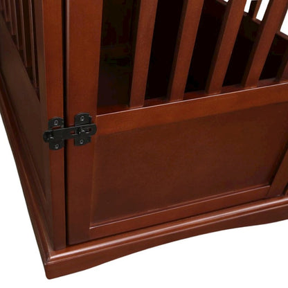 Walnut Dog Kennel Furniture with Gate, Solid Wood Dog Crate End Table