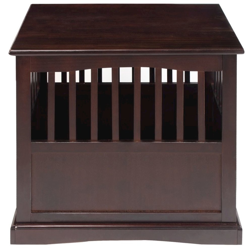 Brown Dog Kennel Furniture with Gate, Solid Wood Dog Crate End Table