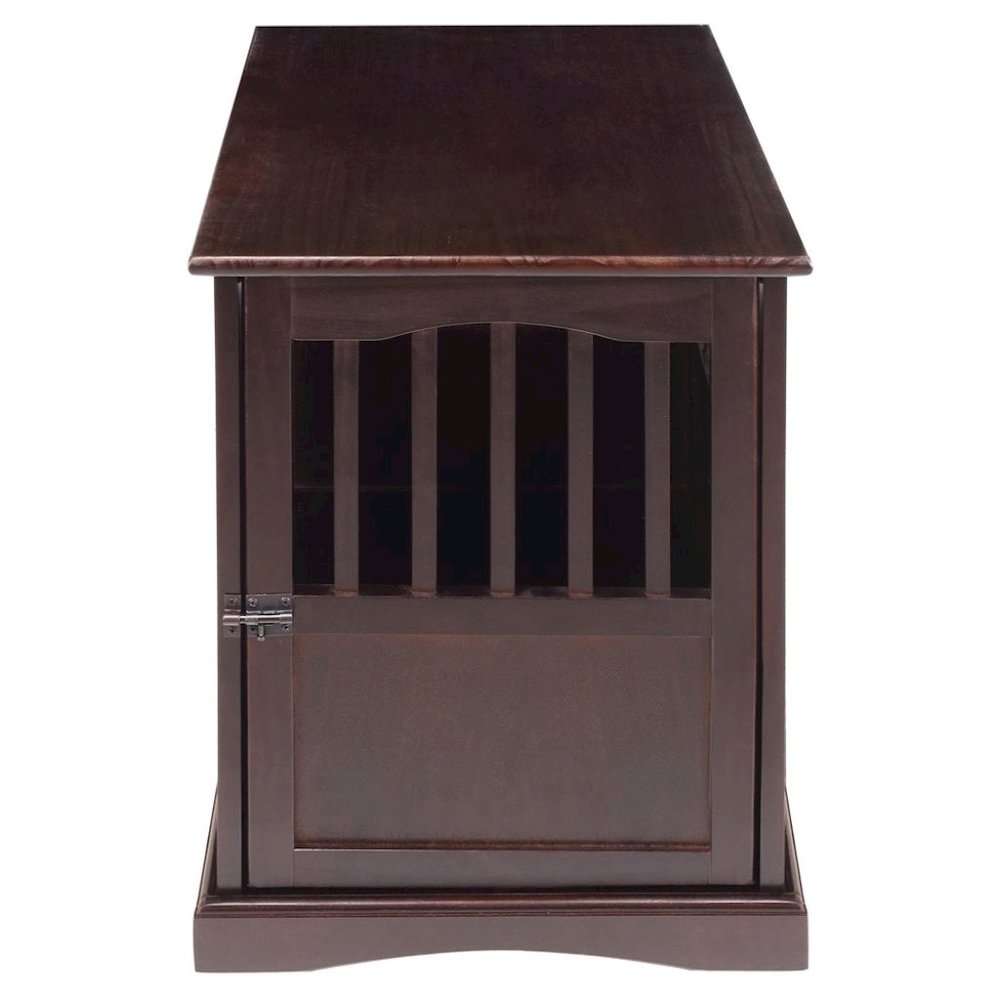 Brown Dog Kennel Furniture with Gate, Solid Wood Dog Crate End Table