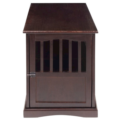 Brown Dog Kennel Furniture with Gate, Solid Wood Dog Crate End Table
