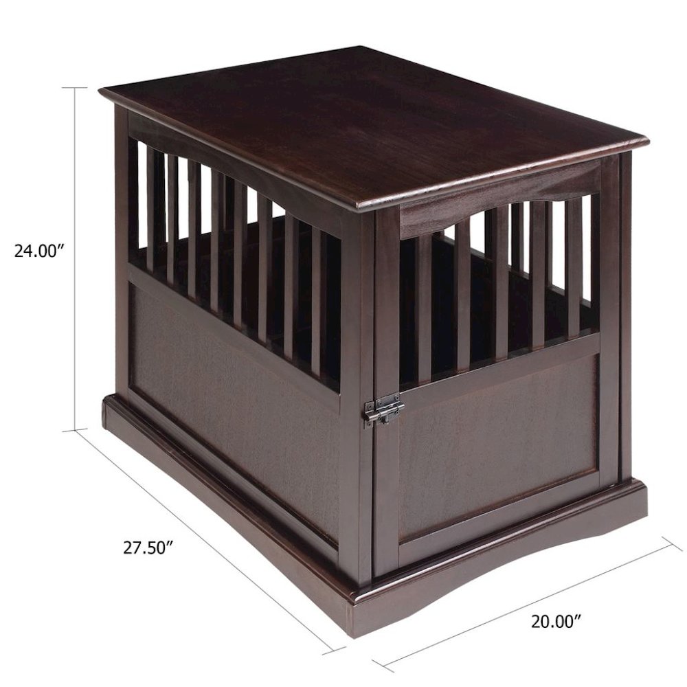Brown Dog Kennel Furniture with Gate, Solid Wood Dog Crate End Table
