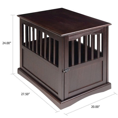 Brown Dog Kennel Furniture with Gate, Solid Wood Dog Crate End Table