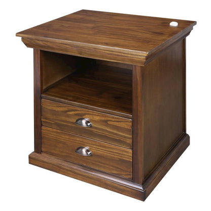 Mocha Brown Wooden Nightstand with Hidden Compartment, 2 Drawers and Open Shelf