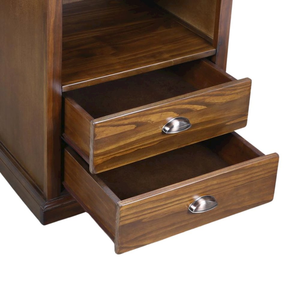 Mocha Brown Wooden Nightstand with Hidden Compartment, 2 Drawers and Open Shelf