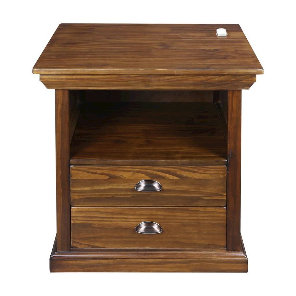 Mocha Brown Wooden Nightstand with Hidden Compartment, 2 Drawers and Open Shelf