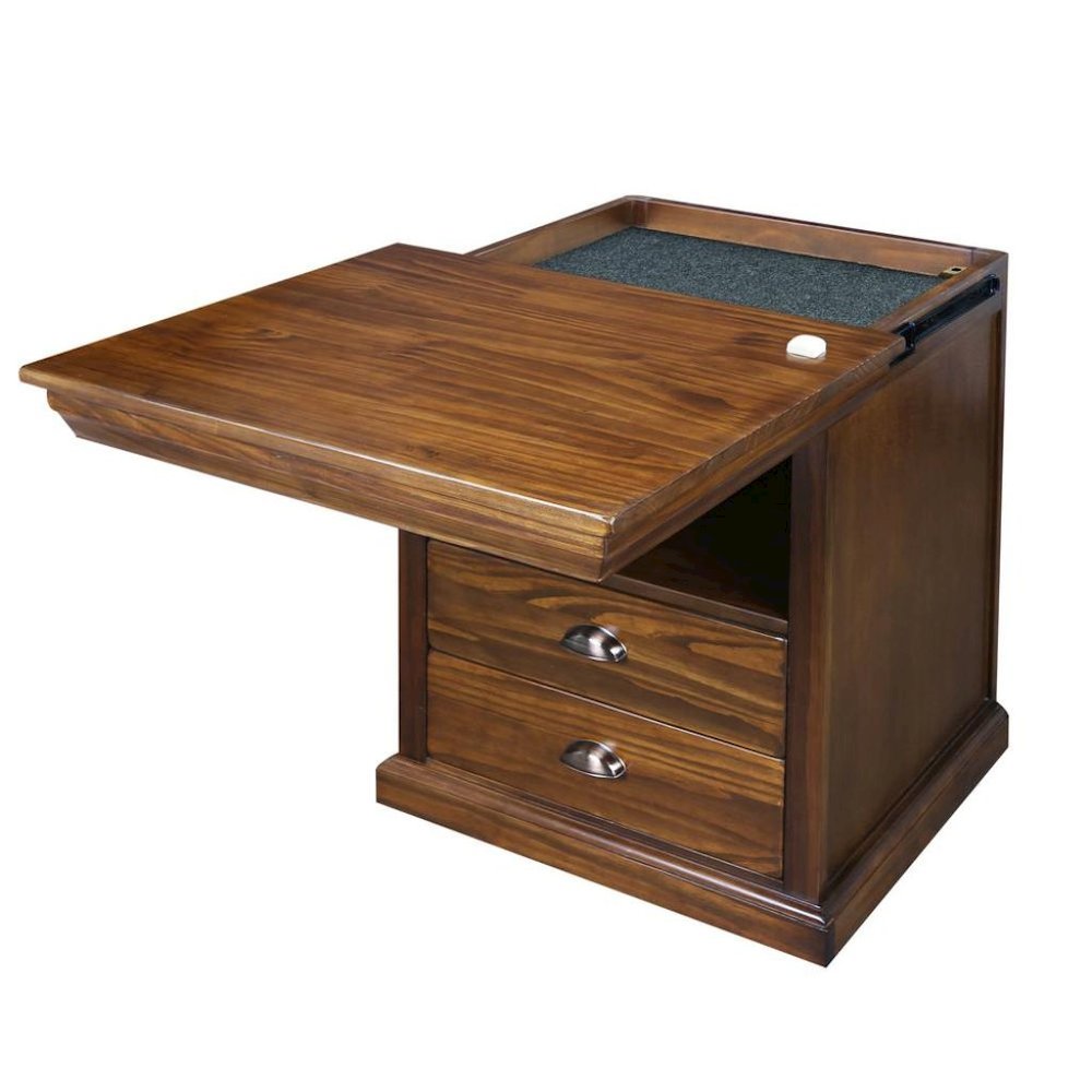 Mocha Brown Wooden Nightstand with Hidden Compartment, 2 Drawers and Open Shelf