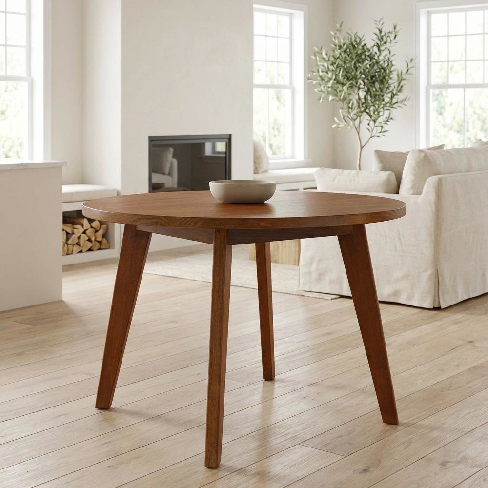 Round Coffee Table Sweet Oak with Solid American Gum Wood and Sturdy Base