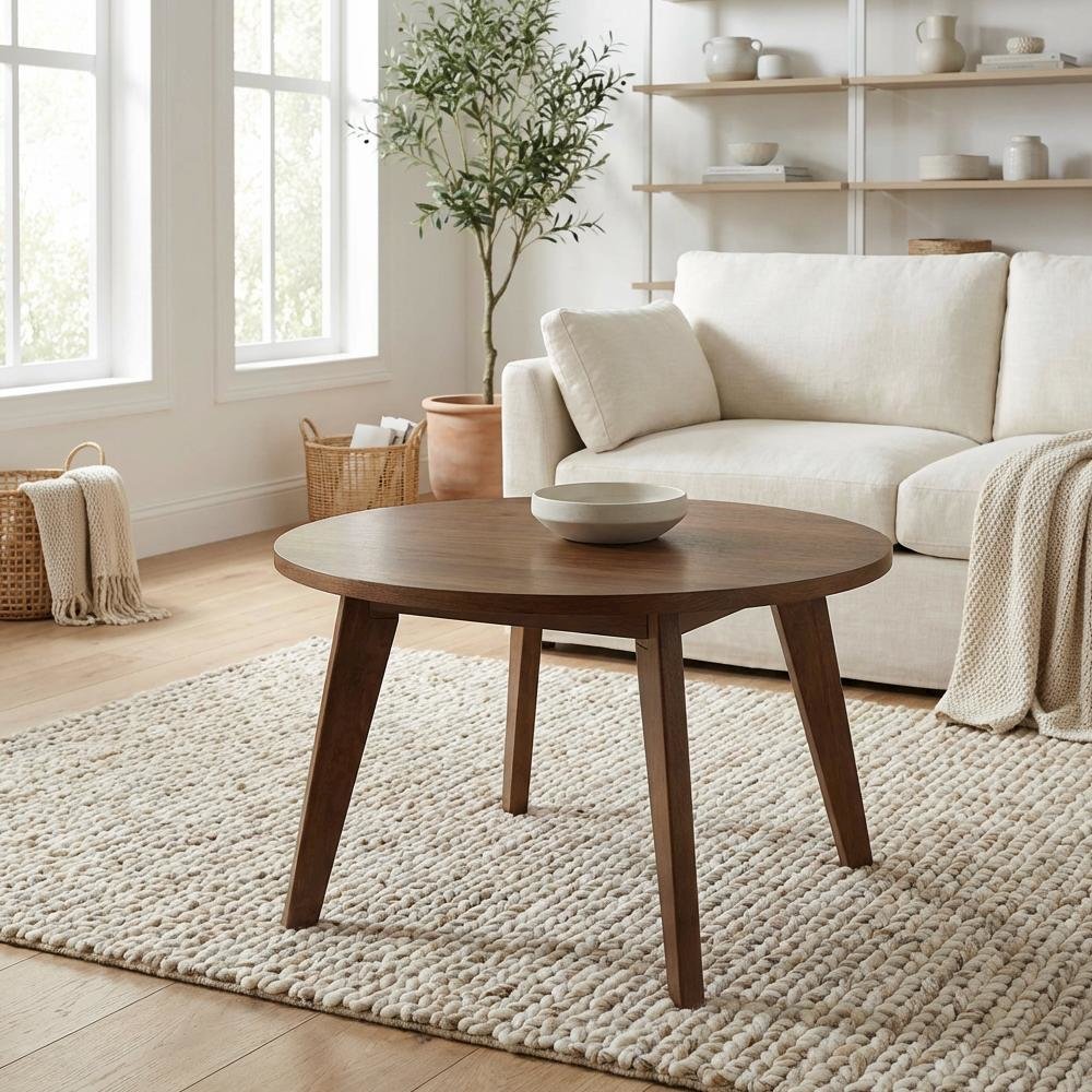 Walnut Round Coffee Table with Solid American Gum Top and Durable Base