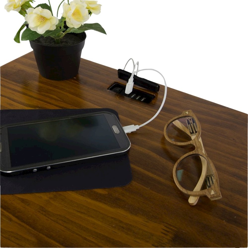 Warm Brown Real Wood Night Stand with Drawer, Open Shelf and USB Charging Ports