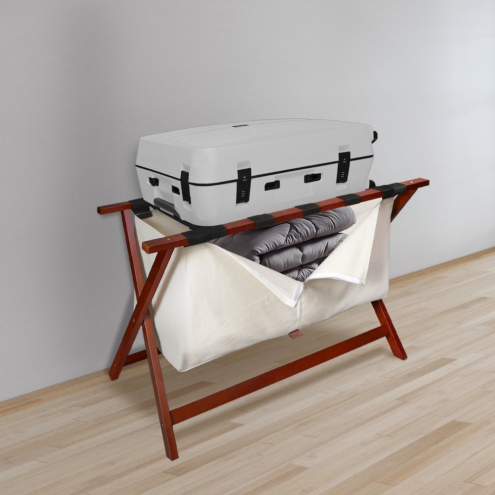 Heavy Duty 34" Extra Wide Luggage Rack with Zippered Laundry Bag- Walnut