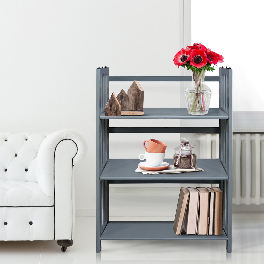 3-Shelf Folding Stackable Bookcase 27.5" Wide, Slate Gray