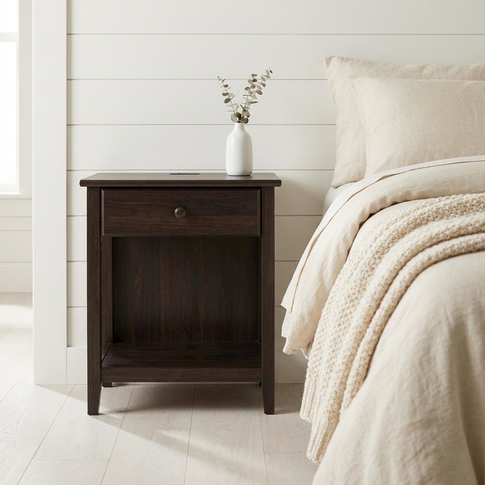 Espresso Night Stand with Usb Port and Solid Wood Design