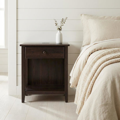 Espresso Night Stand with Usb Port and Solid Wood Design