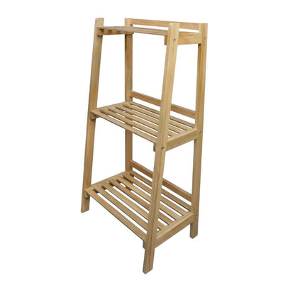 Wooden Slatted 3-Shelf Ladder Bookcase with Solid American Gum Finish