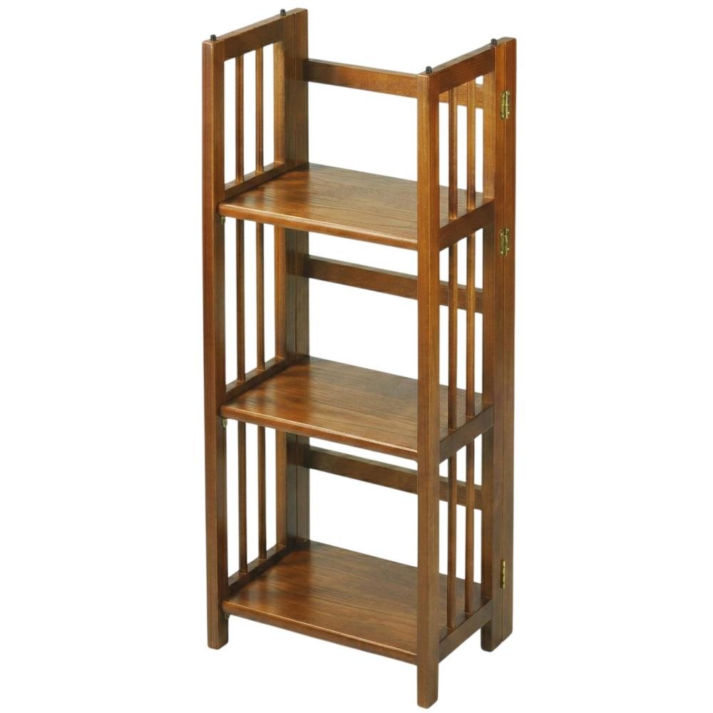 Brown Honey Oak Folding Bookshelf with Foldable Shelf Frame and 3 Fixed Tiers