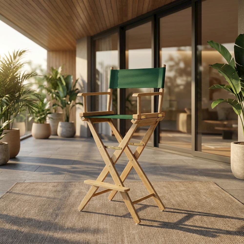 Green Extra-Wide Director's Chair, Natural Frame, 30-Inch Bar Height