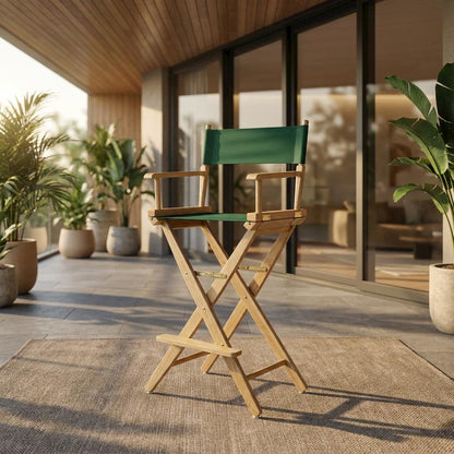 Green Extra-Wide Director's Chair, Natural Frame, 30-Inch Bar Height