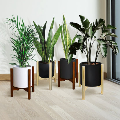 Mid-Century Modern Wood Plant Display Stand, Fit Up to 12"