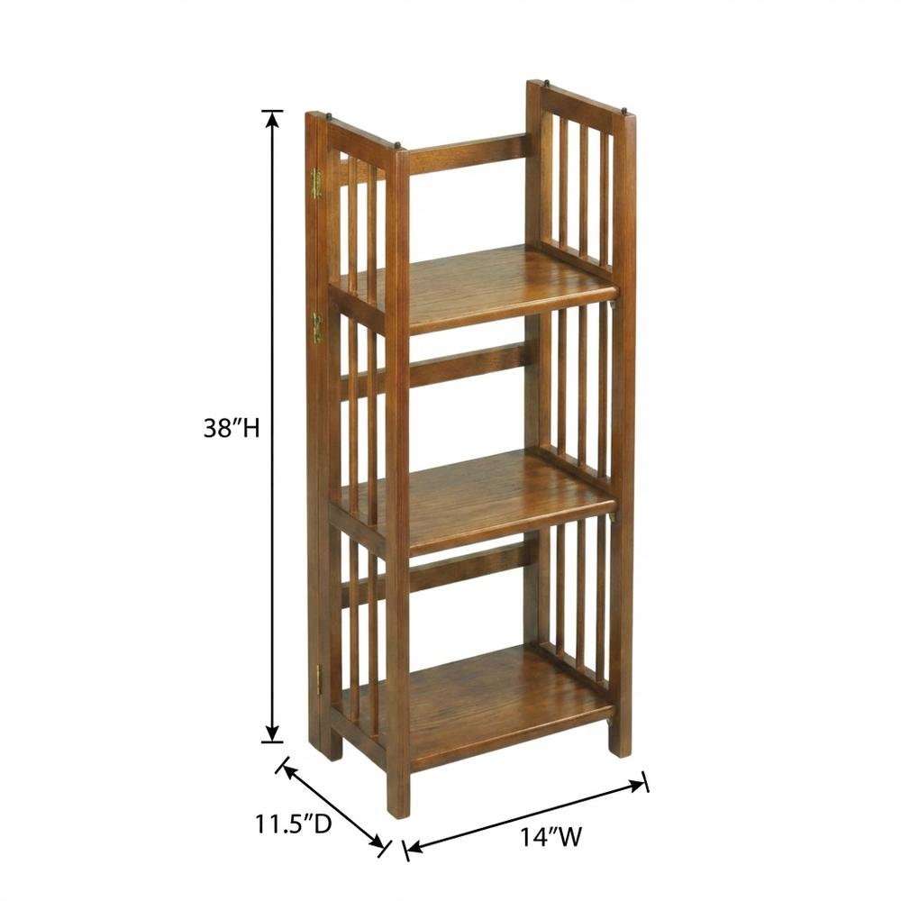 Brown Honey Oak Folding Bookshelf with Foldable Shelf Frame and 3 Fixed Tiers