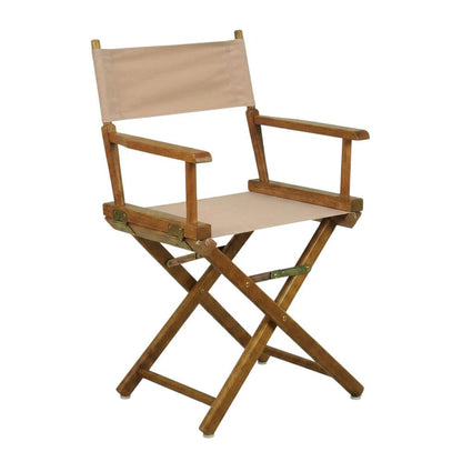 Tan Director's Chair, Honey Oak Frame, 18-Inch Seat, Folding