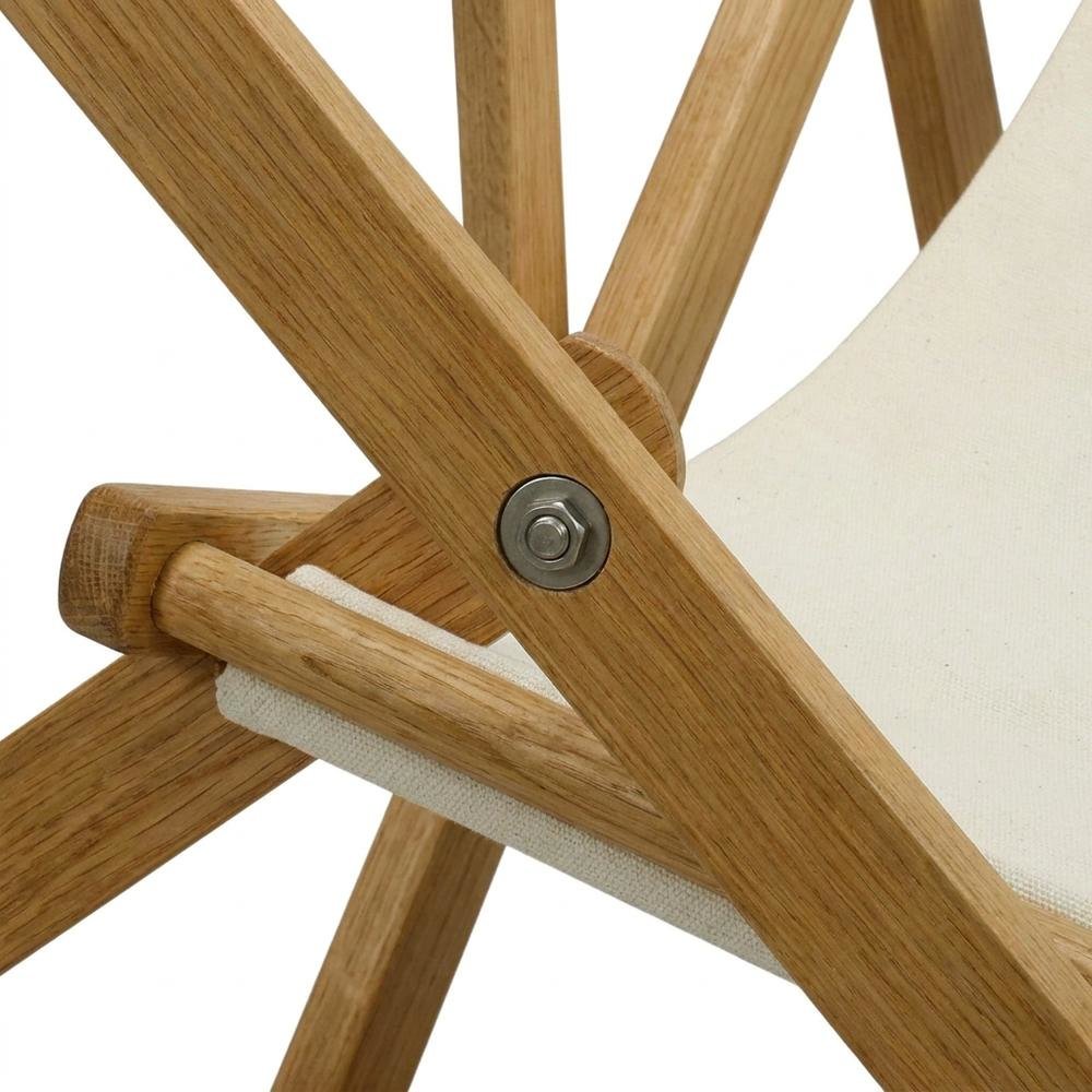 Beige Sling Chair, Natural Wood Frame, Folding Outdoor Accent