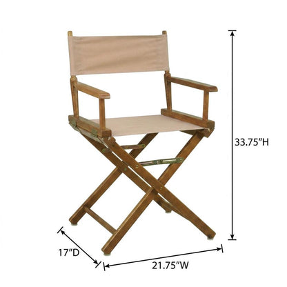 Tan Director's Chair, Honey Oak Frame, 18-Inch Seat, Folding