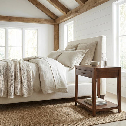 Warm Brown Nightstand with Usb Port and Solid Wood Construction