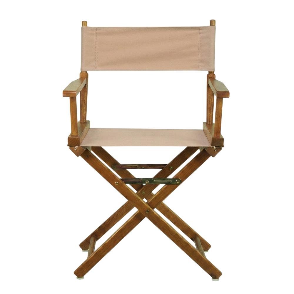 Tan Director's Chair, Honey Oak Frame, 18-Inch Seat, Folding