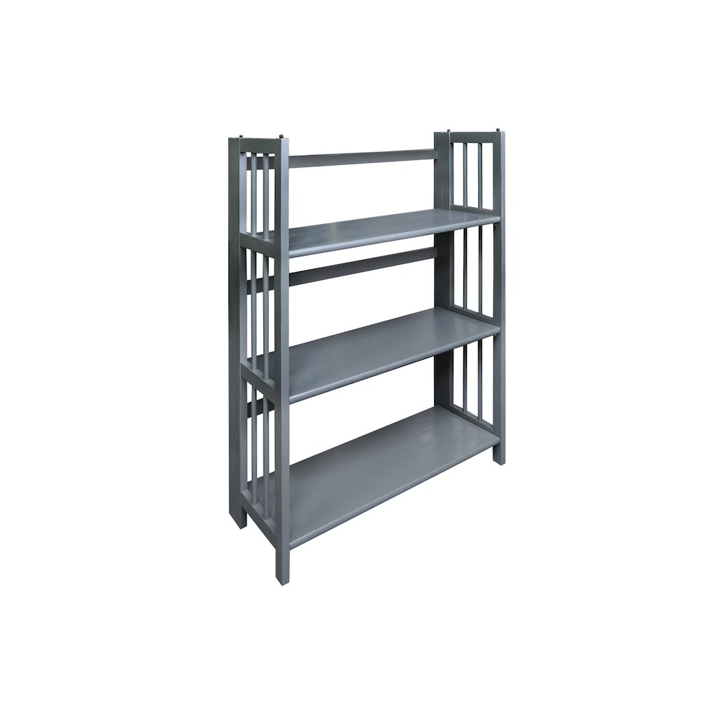 3-Shelf Folding Stackable Bookcase 27.5" Wide, Slate Gray