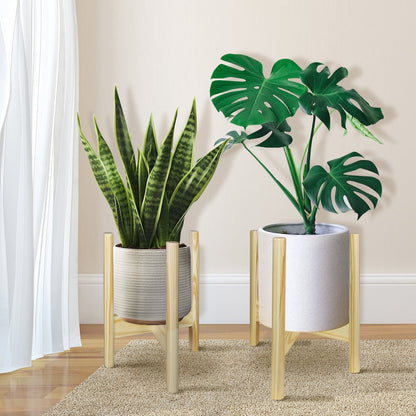 Mid-Century Modern Wood Plant Display Stand, Fit Up to 12"