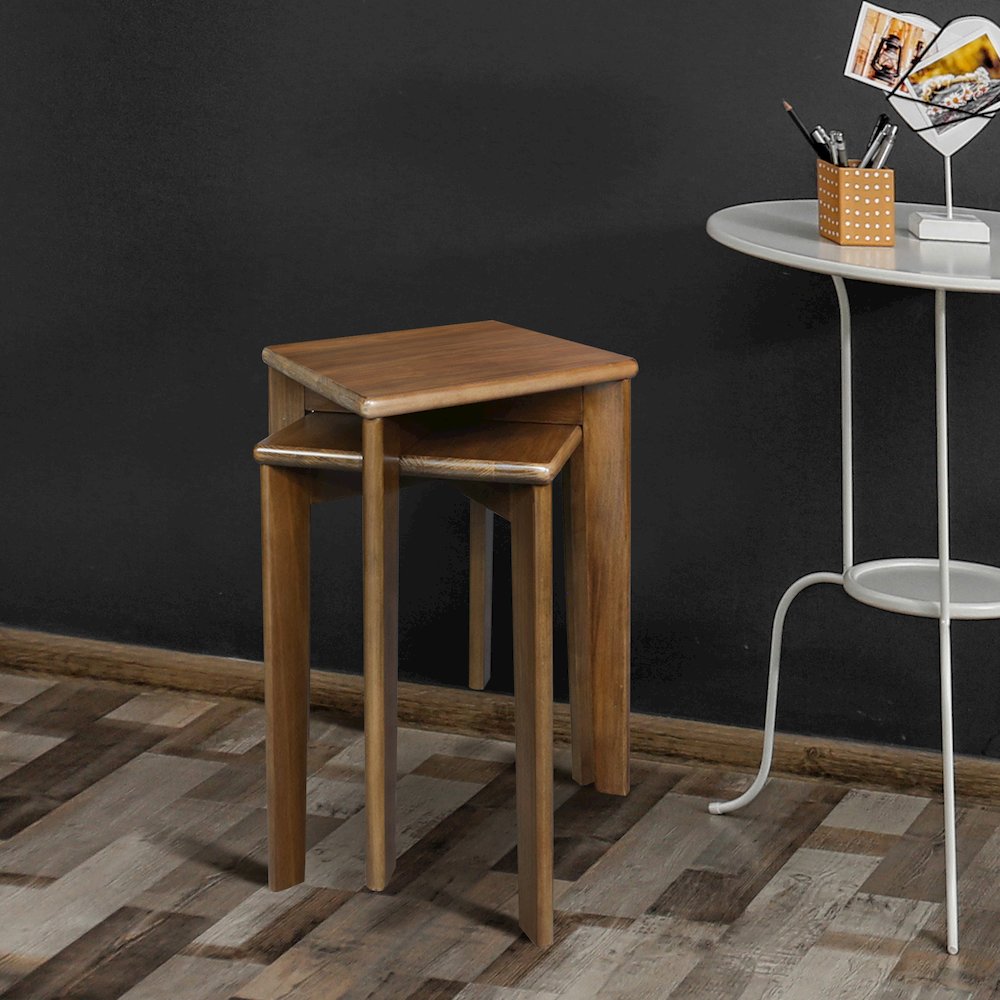 100% American Hardwood Square Stackable Stool 2-Pc Set