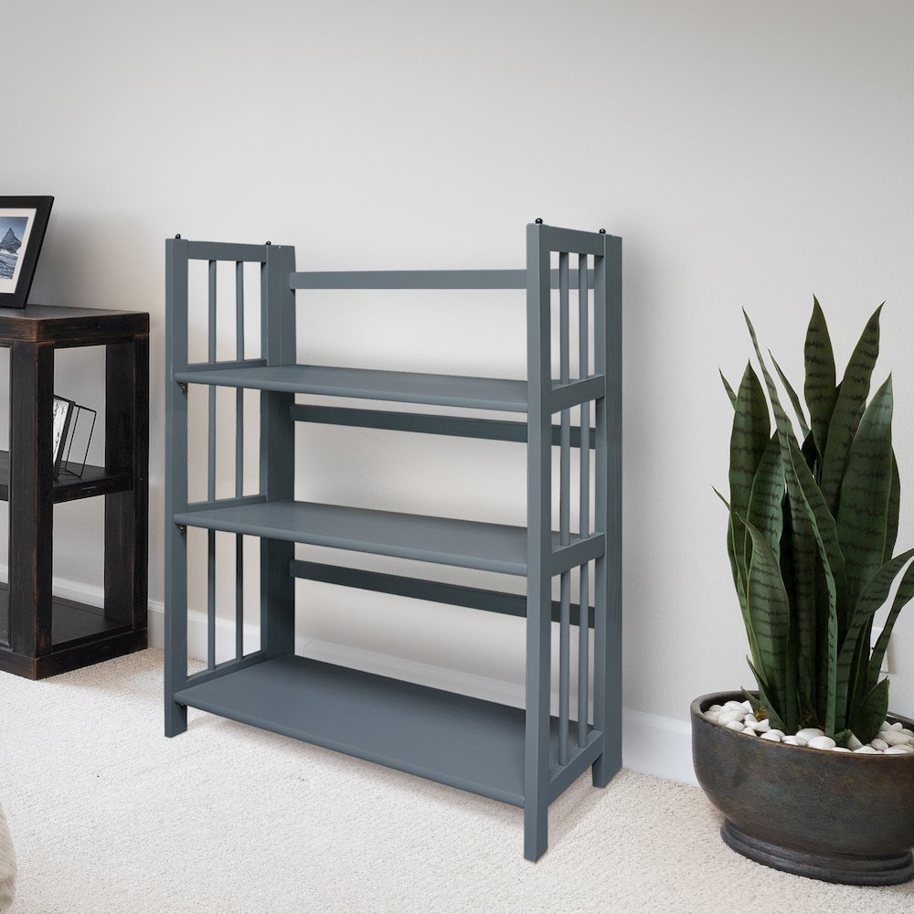3-Shelf Folding Stackable Bookcase 27.5" Wide, Slate Gray