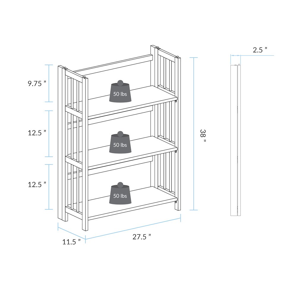 3-Shelf Folding Stackable Bookcase 27.5" Wide, Slate Gray